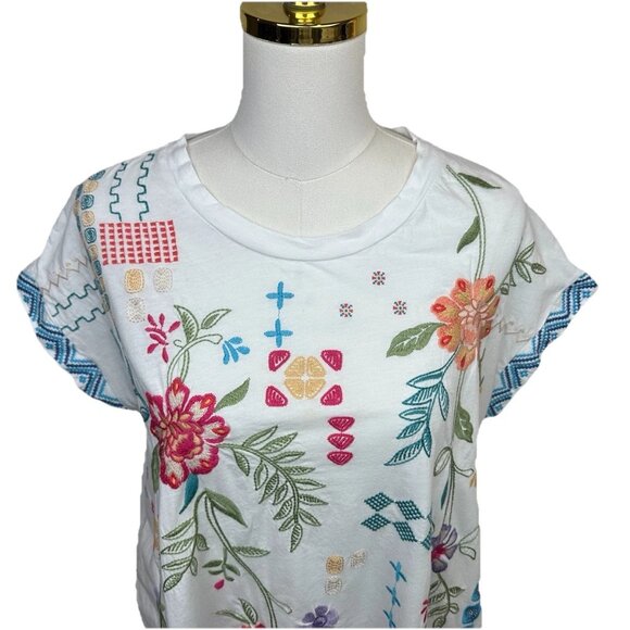🌺 Johnny Was Katie Relaxed Drape Tee • Small • Embroidered • Worn 1X 🌺 - Picture 6 of 16